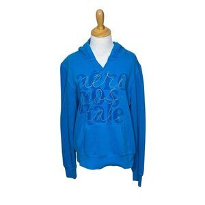 Aeropostale New York City Bright Blue Silver Hoodie Jacket Sweatshirt Size large